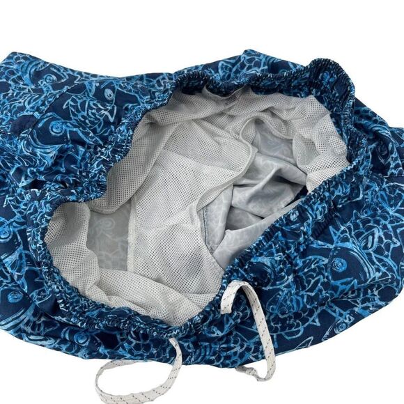 Blue Swim Trunks Mens Size Medium Lined Fish Pattern Beach Wear Ocean Coast Fun - Picture 5 of 6